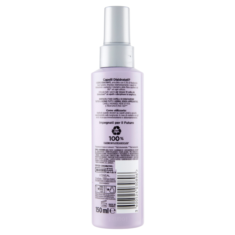 L'Oréal Paris Siero Spray per Capelli Hydra Hyaluronic Senza Risciacquo 150 ml